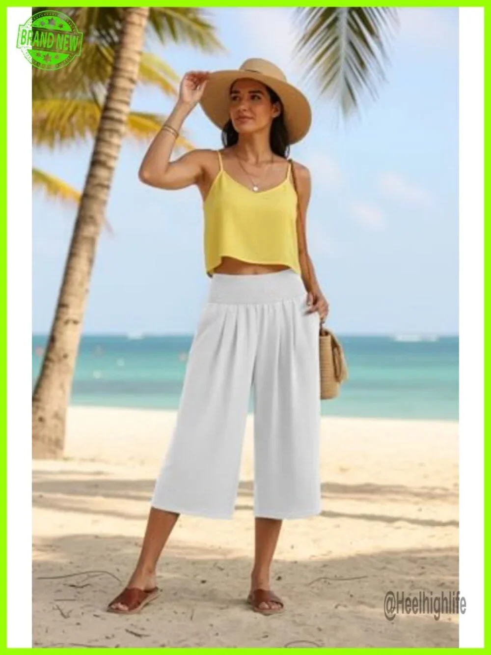 Women's Wide Leg Capri Pants Tummy Control High Waisted Palazzo Summer Beach